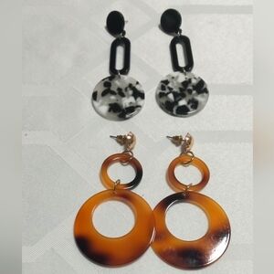 Bold Black and Orange Geometric Statement Earrings